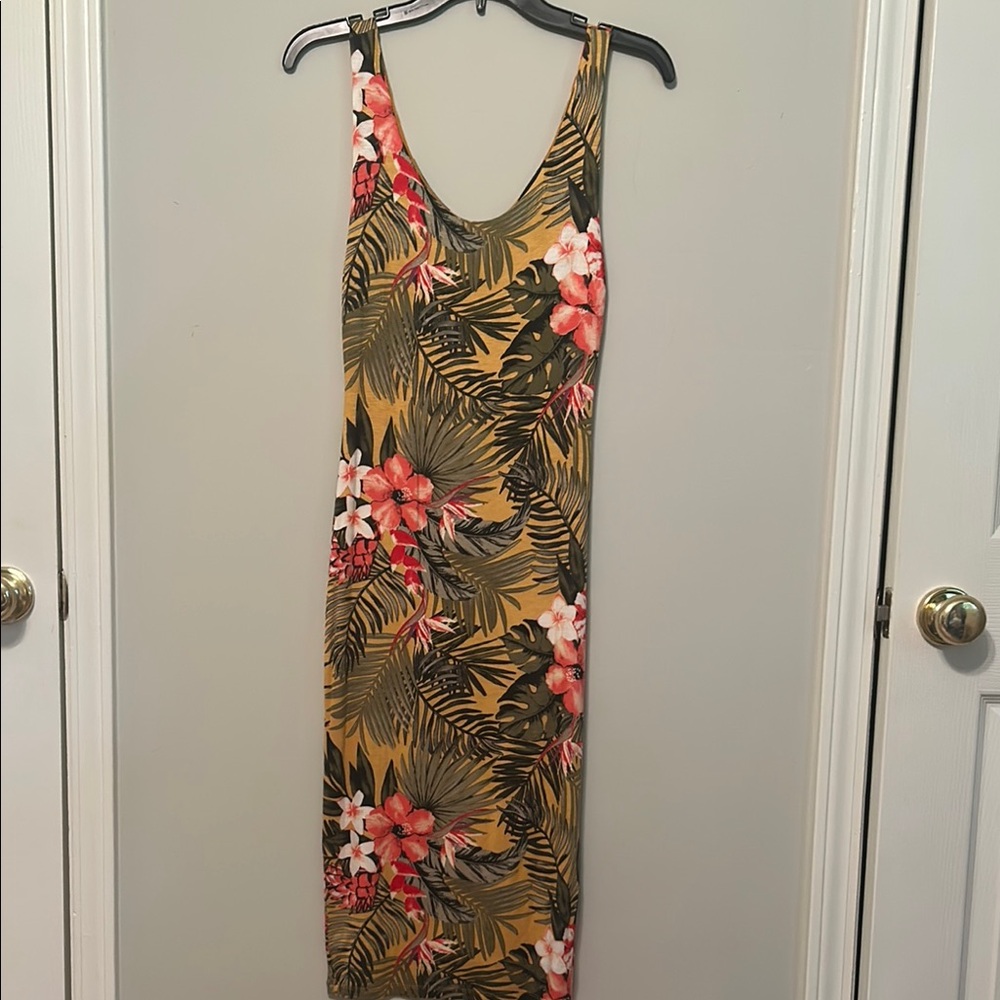 Popular Basics Pink and Green Bodycon Resort Midi Dress